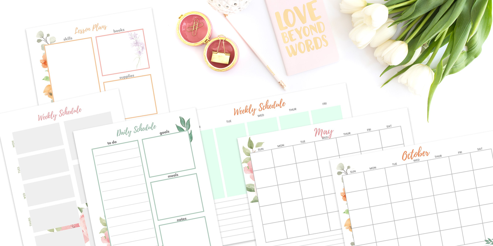 Floral lesson planner and Canva templates